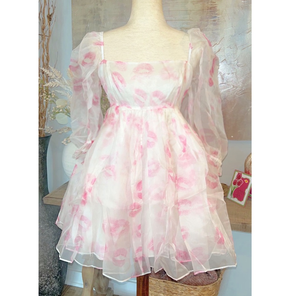 🚫SOLD🚫 NWT Selkie’The Kiss on the lips’ silk gauze puff mini dress sz L - Picture 7 of 16